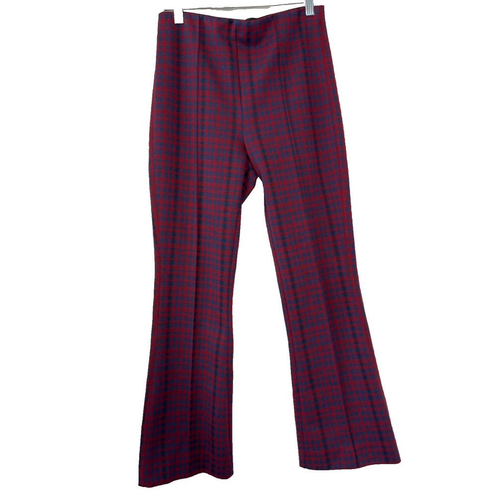 Maeve Anthropologie Red Blue Plaid Flare Pants Size XS High Rise Preppy Women's